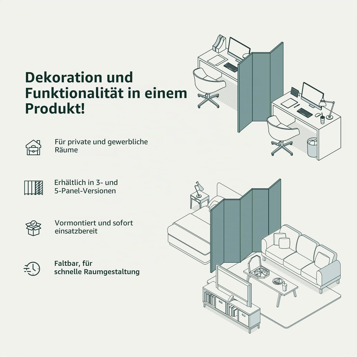RAUMTEILER/PARAVENT B&D XXL Raumteiler Wald Baum Natur Foto Paravent 135x172 cm beidseitig auf Vlies-Leinwand Bedruckt Trennwand Spanische Wand Sichtschutz Raumtrenner Home Office grün c-B-0183-z-b