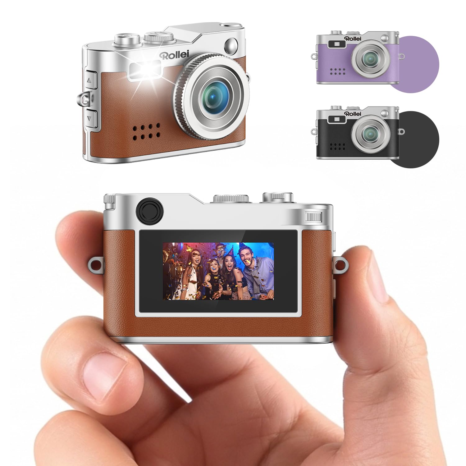 Rollei Mini Fotocamera Digitale Marrone, 1080P HD Piccola Macchina Fotografica Digitale Retrò con 0,​96" Schermo a Colori 2MP Cámara Digital Compatta con Flash e Registrazione, Mini-​Fotocamera-​Digitale