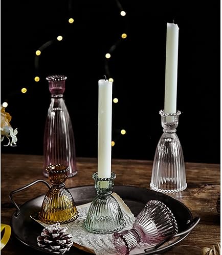 Miniatura 6 de GENTI Juego de 3 portavelas transparentes, portavelas cónico, portavelas de cristal para cenas, bodas, fiestas, centros de mesa, transparentes