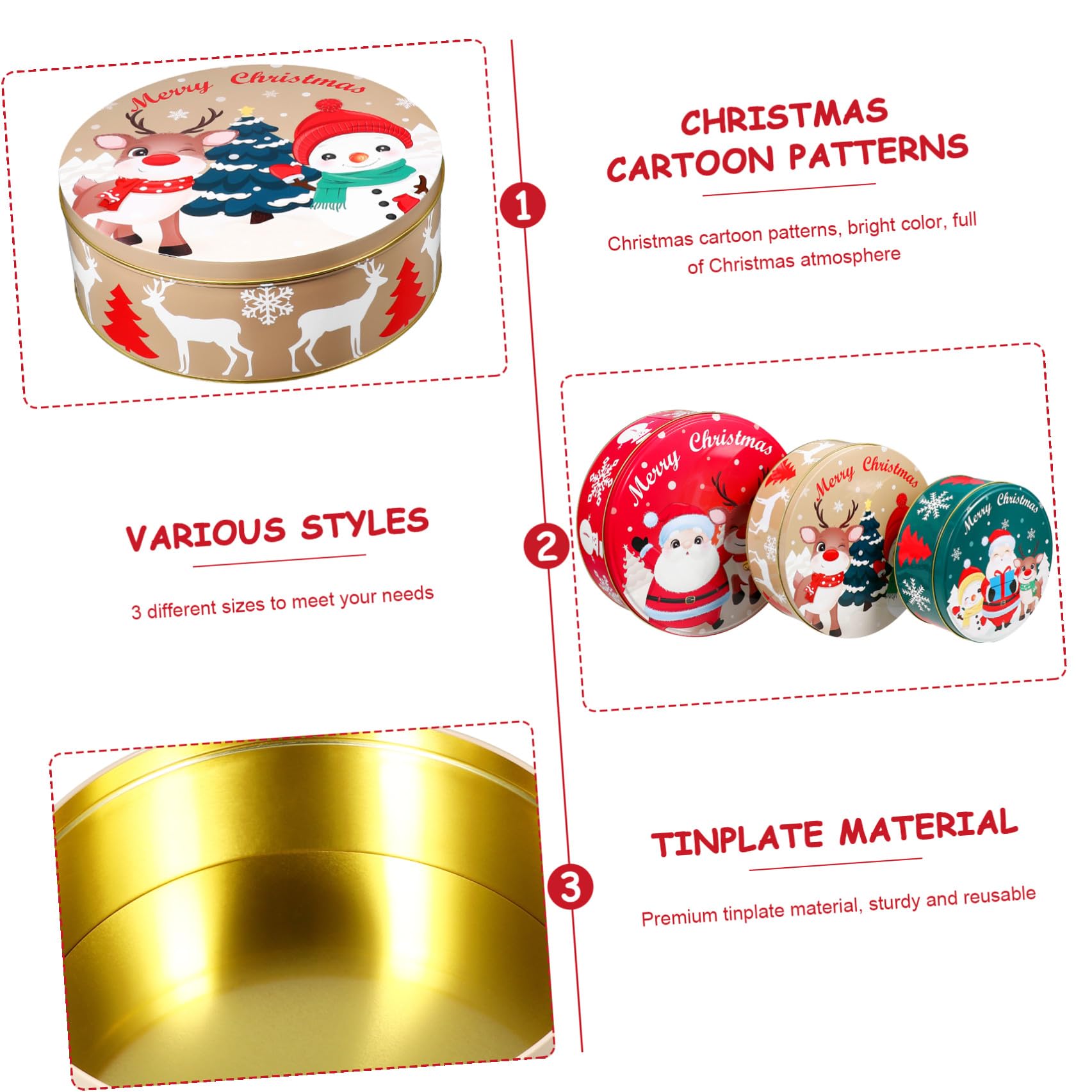 HANABASS Boîte à Biscuits de Noël Ronde avec Couvercle – Conservation Hermétique pour Bonbons, Friandises Et Cadeaux Faits Maison | Articles Et Décorations de Fête Noël 25,0 x 25,0 x 10,0 cm