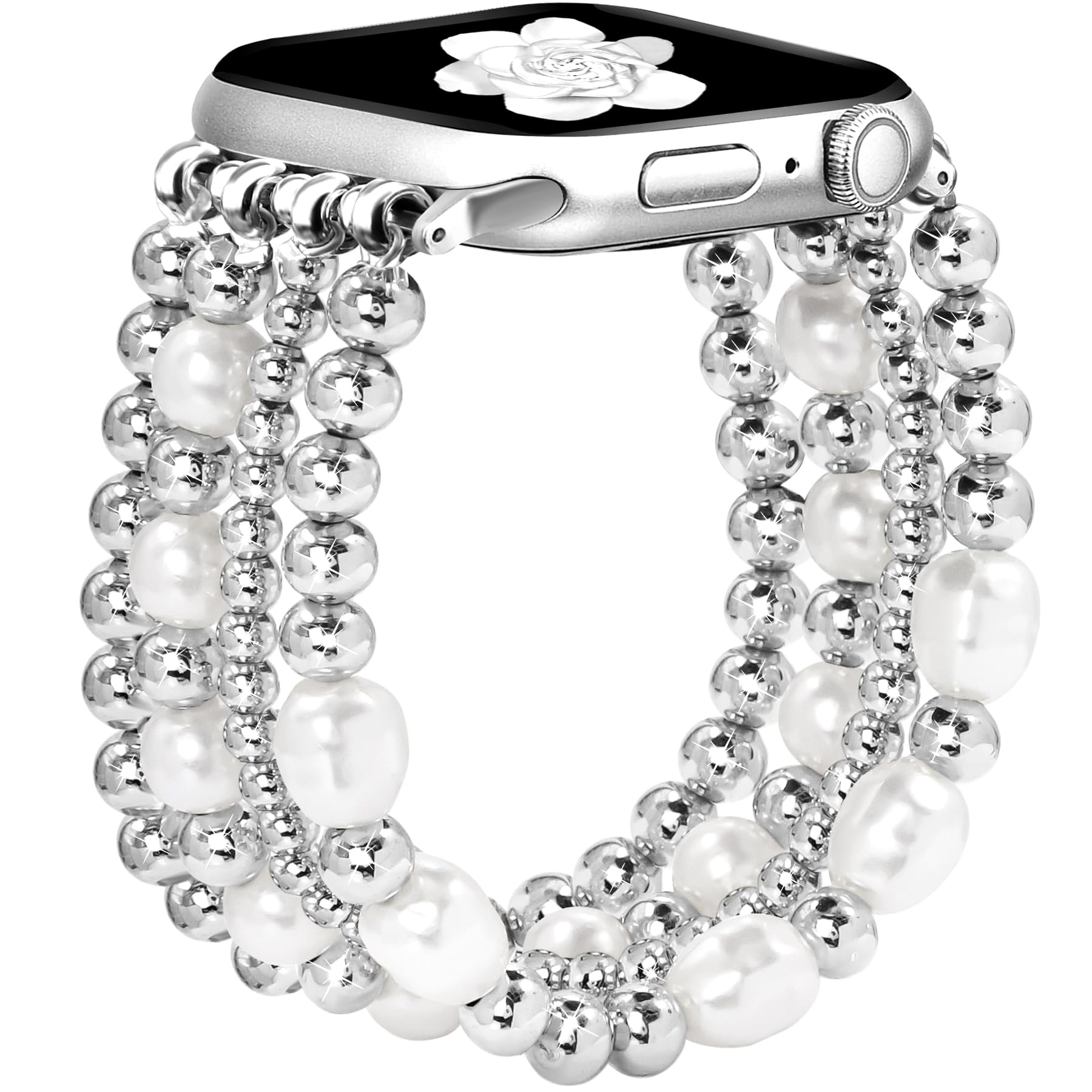 JR.DM Beaded Bracelet Women Compatible with Apple Watch Bands 46/45/44/42/41/40/38mm Dressy Fancy Fashion Cute Stretchy Elastic Jewelry Strap Replacement for iWatch Series 10/9/8/SE/7/6/5/4/3/2/1