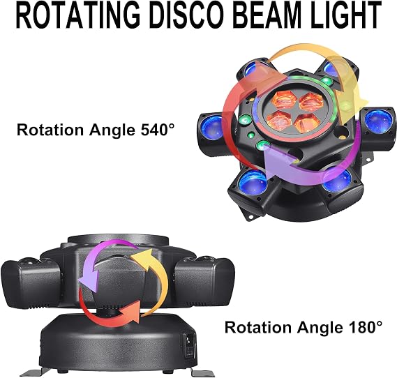 Moving Head Dj Lights for Parties, Disco Lights 6-in-1 LED RGBW 6 Arms Stage Light for Parties Support DMX-512 & Sound Activated, Dj Lighting for Party KTV Wedding Club