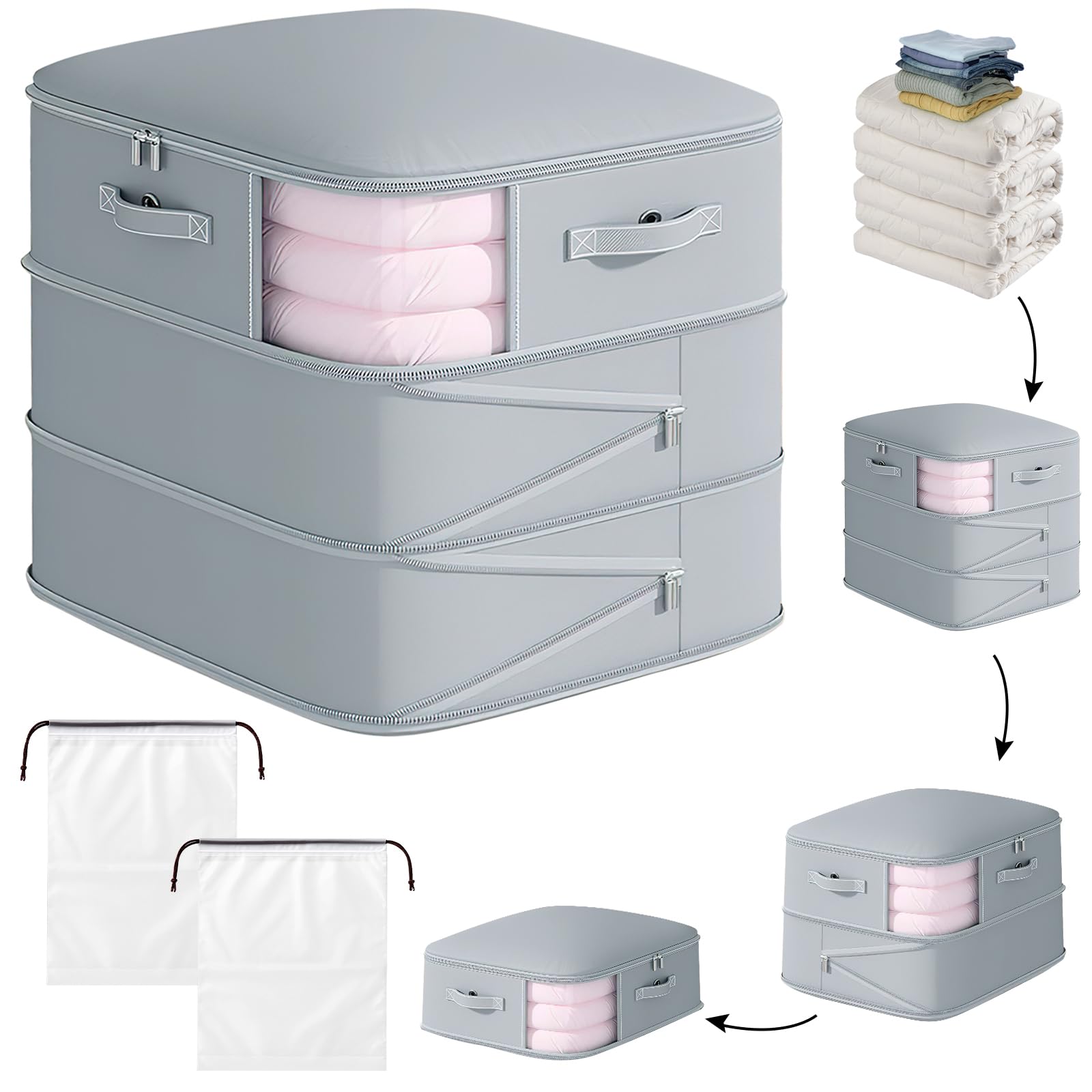 APOMOONS Platzsparender Selbstkomprimierender Organizer, mit 2 Schuhbeutel, Aufbewahrungstasche, Ultra Kleidung Bettdecken Kompression Kompressionsbeutel für Zuhause, Umzug, Reisen 52x42x60cm