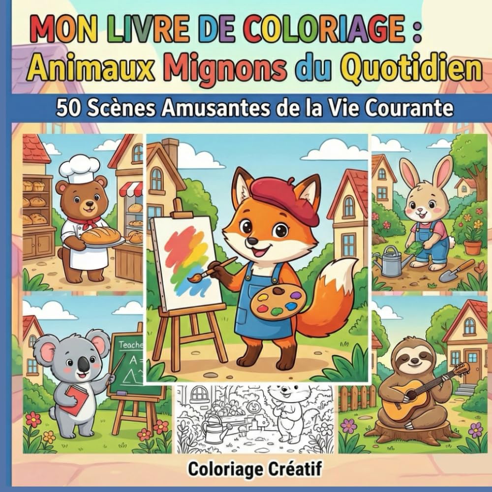 MON LIVRE DE COLORIAGE : Les animaux du quotidien: Des animaux mignons dans des scènes du quotidien.