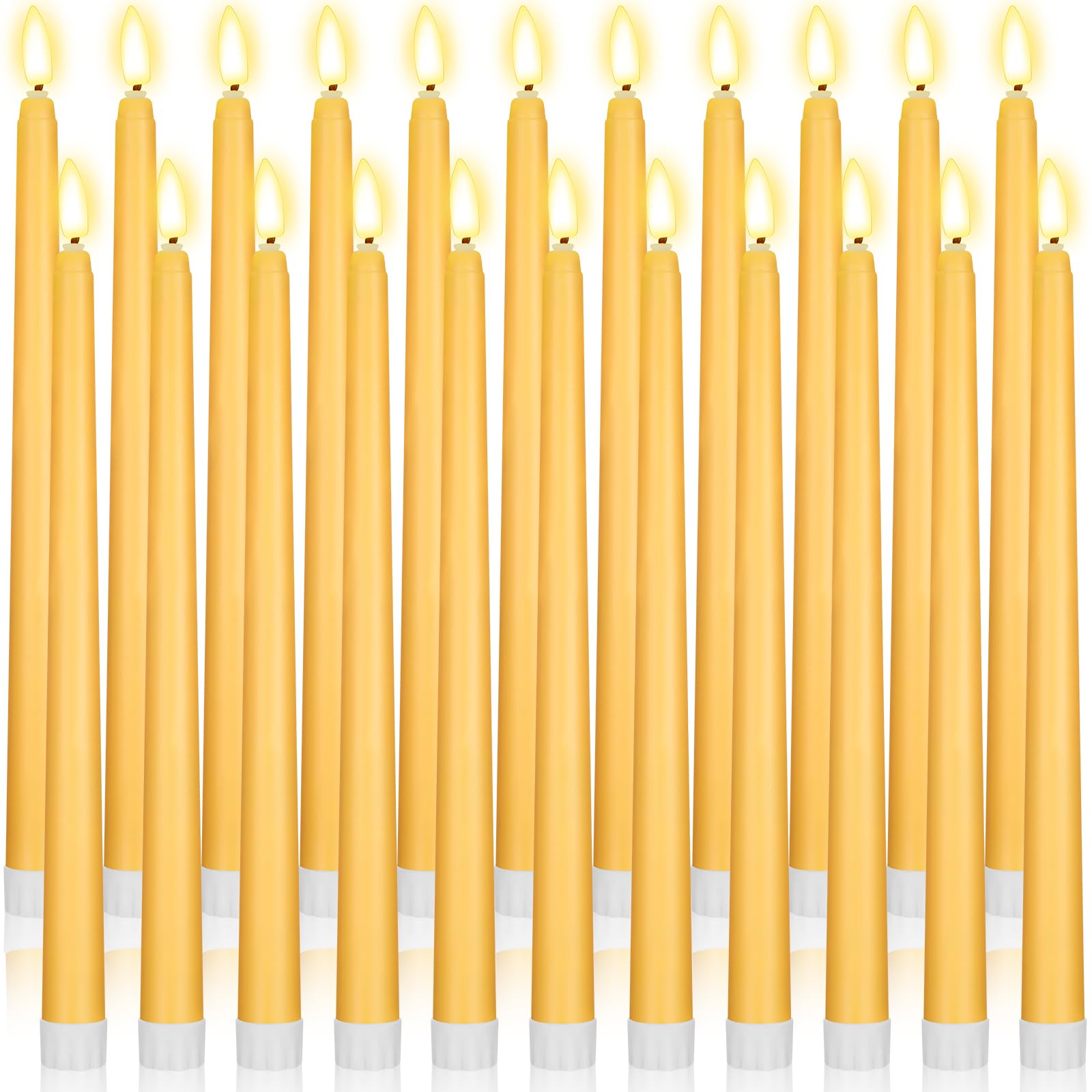 Macarrie 24 Packs Flameless Taper Candles Battery Operated Fake 11 Inch Long Candle Light LED Flameless Candlesticks Flickering Tapered for Wedding, Halloween, Christmas (Yellow)