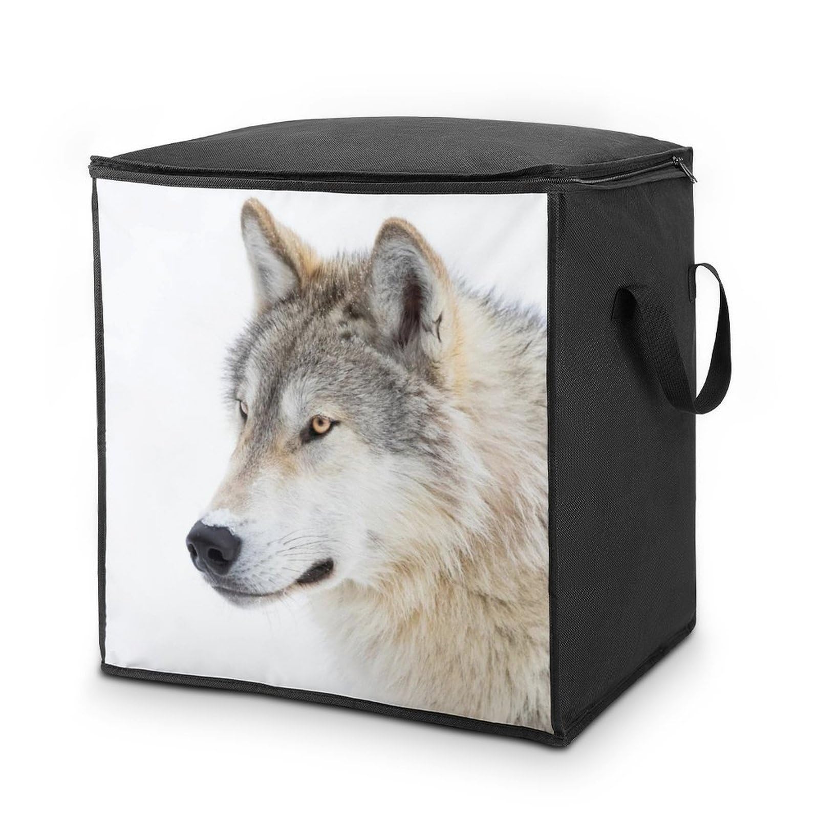 Lyfthologen 70L Storage Bags, Brown Wolf Storage Box with Lid Zipper And Handles, Clothes Bags for Quilt, Blankets, Bedding