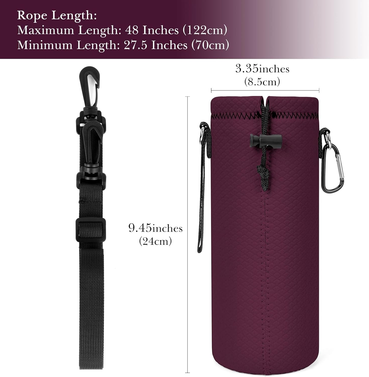 Linkidea Water Bottle Carrier with Strap Compatible with YETI Rambler Bottle 26oz/36oz, Waterbottle Sling Bag Holder with Shoulder Strap, Wine Red - Image 3