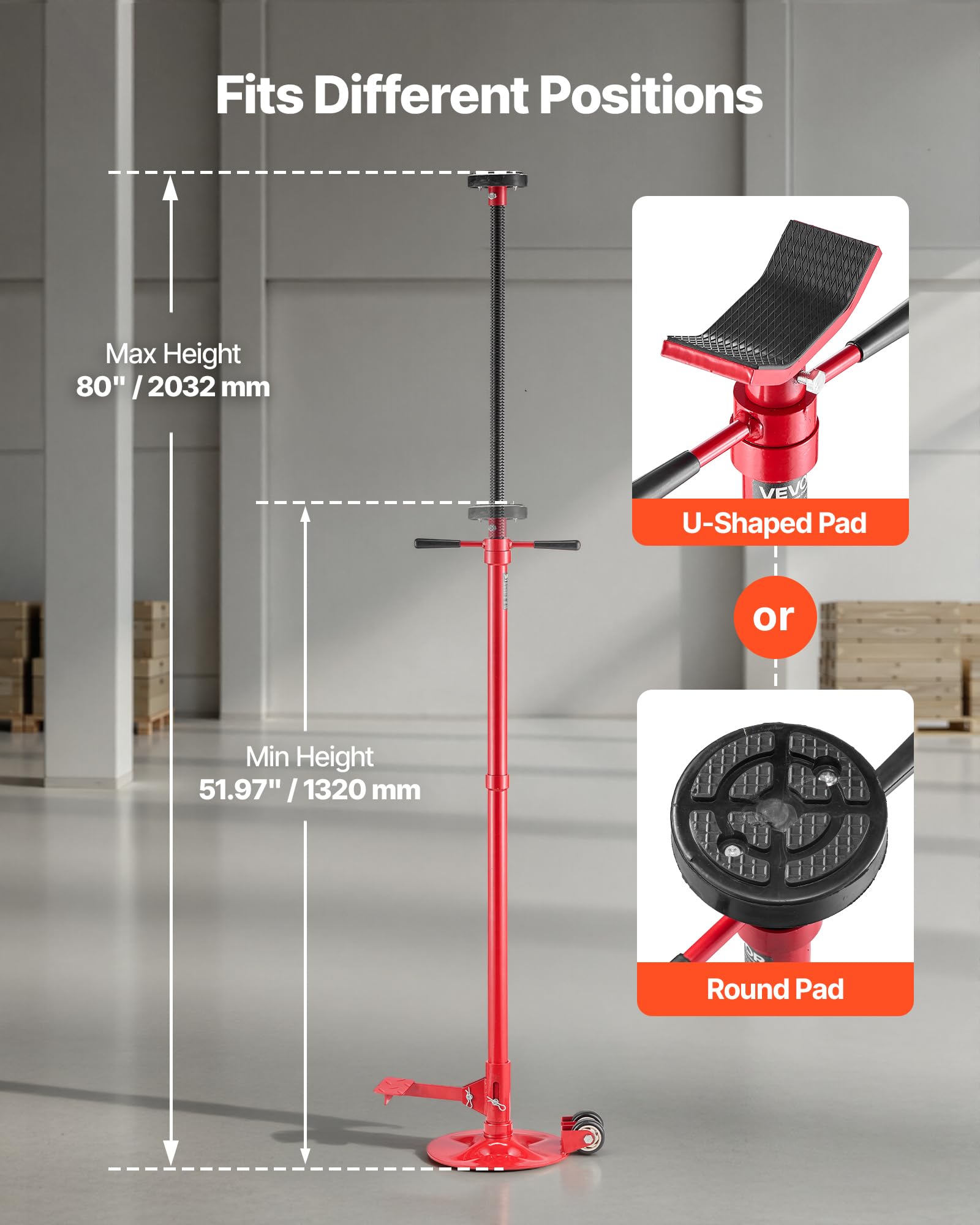 VEVOR Supporto per Fossa e Sottoponte Carico Max. 0,75 Tonnellate, Asta da Fossa Altezza Regolabile 132-203,2cm, Maniglia Girevole, Cuscinetti, Pedale, Riparazioni Manutenzione da Officina Garage