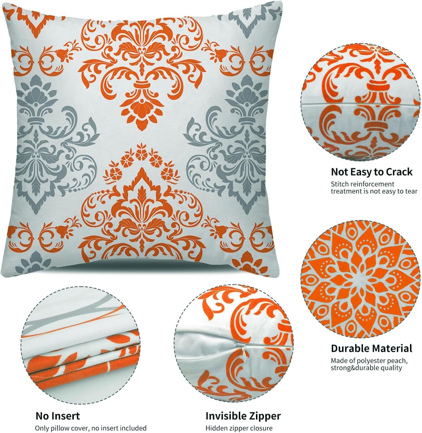 Coliuso Decorative Throw Pillow Covers 20x20 inch Set of 4,Orange and White Modern Simple Square Pillow Case Cushion Cover for Sofa Couch Farmhouse Outdoor Living Room