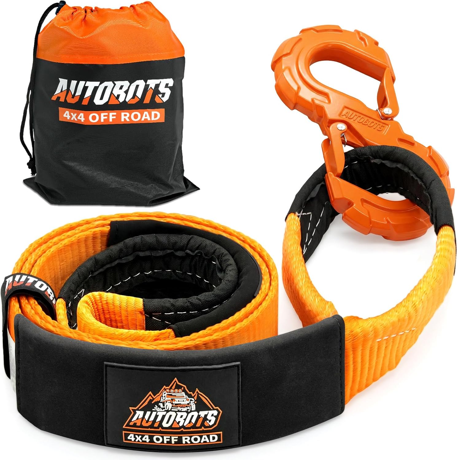 AUTOBOTS Tree Saver Strap 3" x 8' with S-Shaped Tow Hook，Heavy Duty Tow Strap 35300LBS Break Strength - Emergency Recovery Strap Winch Extension