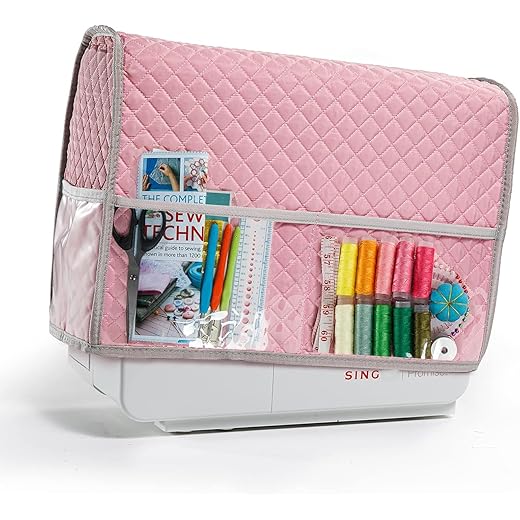 BAGSFY Sewing Machine Cover with Storage Pockets, Pink Sewing Machine Dust Cover Compatible with Most Standard Singer & Brother Sewing Machine