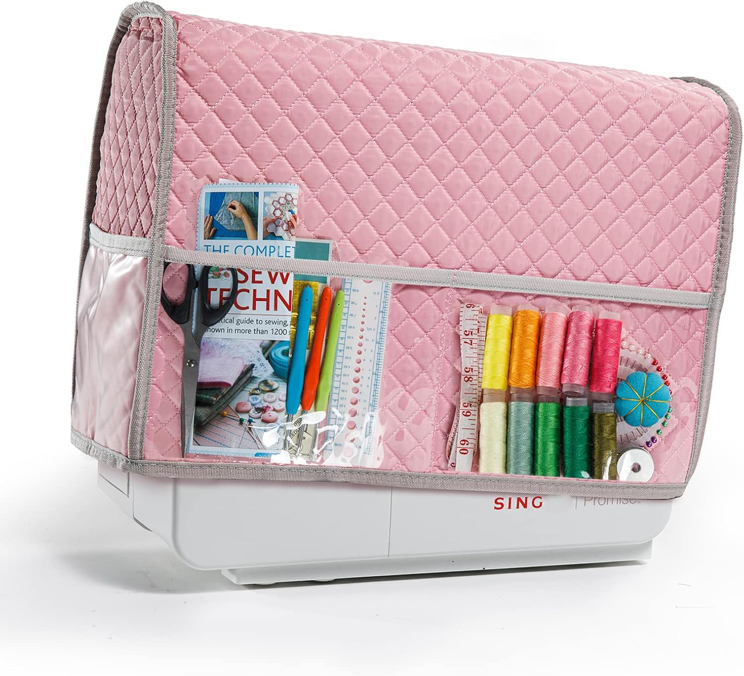 BAGSFY Pink Sewing Machine Cover, Dust Cover with Storage Pockets, Compatible with Most Standard Singer & Brother Sewing Machines
