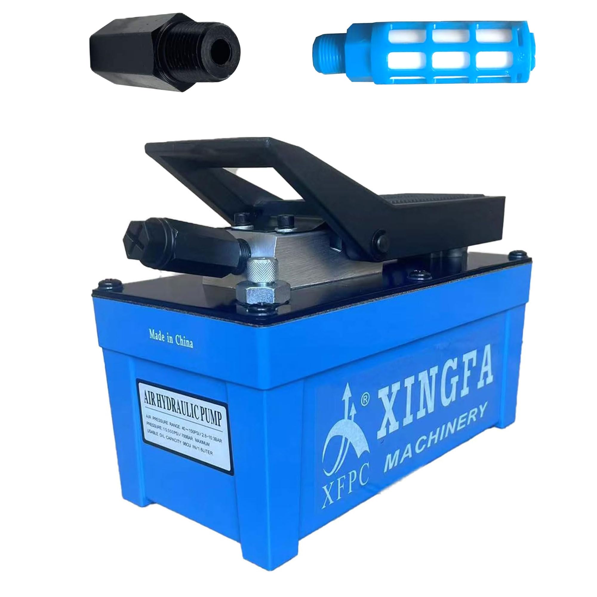 Latest Upgraded Version Air Hydraulic Pump 10,000 PSI 1.7L Reservoir NPT 3/8" Oil Outlet, NPT 1/4" Inlet, Made of Aluminum, Equipped with Hydraulic Oil Filters and Silencer,Blue