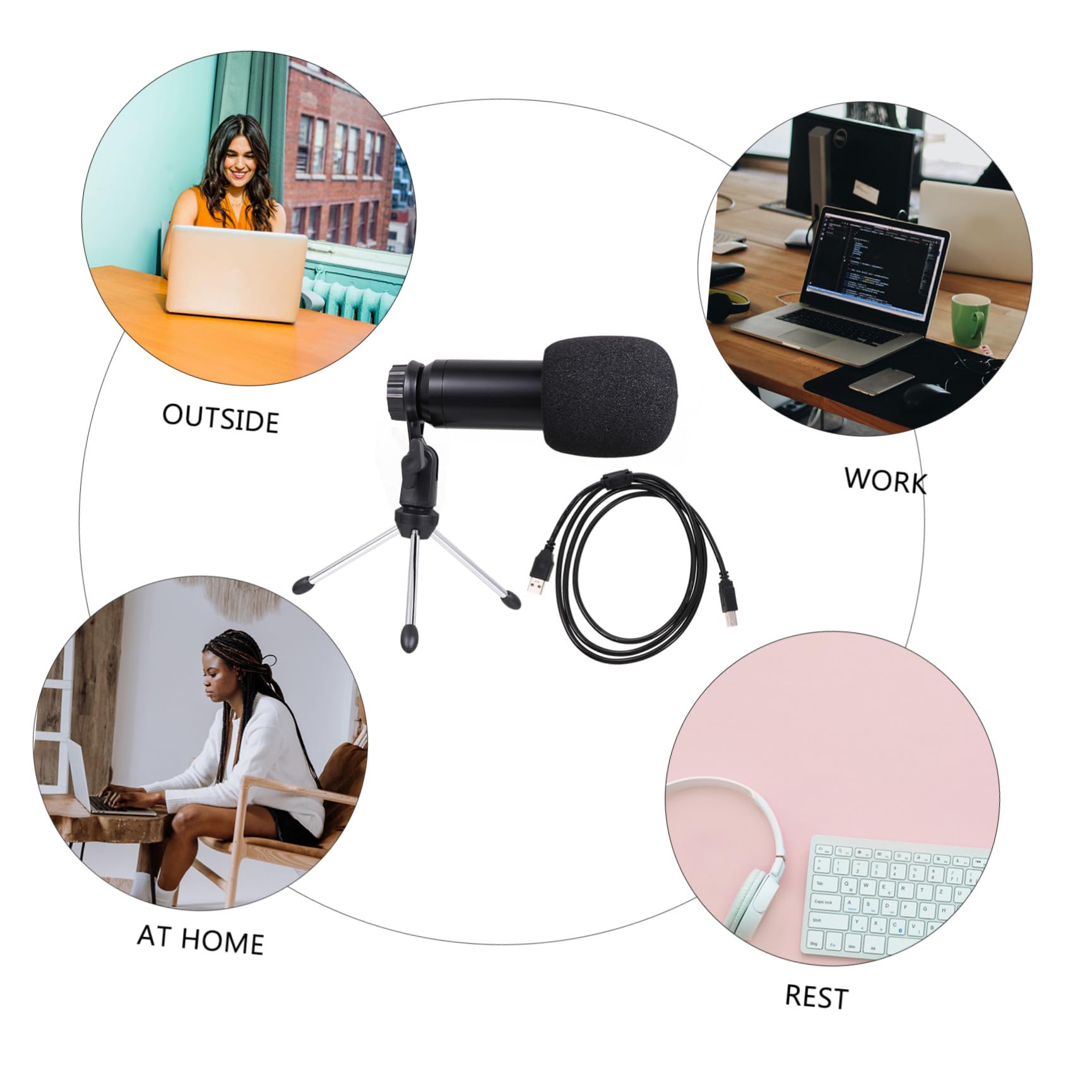 1Satz Kondensatormikrofon USB mit Stativ für PC und Laptop für Gesang Voice Chat und Livestreaming mit Rauschunterdrückung und