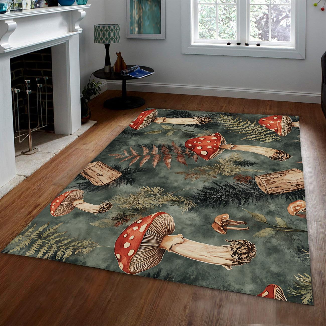 Tapis de salon champignons rouges 80x150cm moquette poils bas