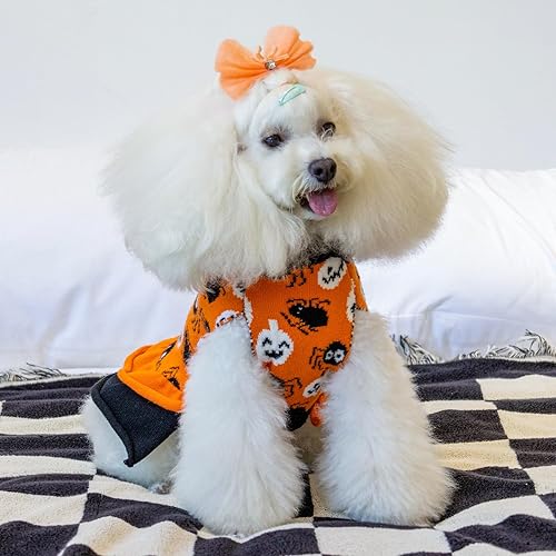 Miniatura 2 de CuteBone Vestido de suéter de Halloween para perro, ropa suave y elástica para perros pequeños y niñas, suéter de calabaza, araña, cachorro, vestido