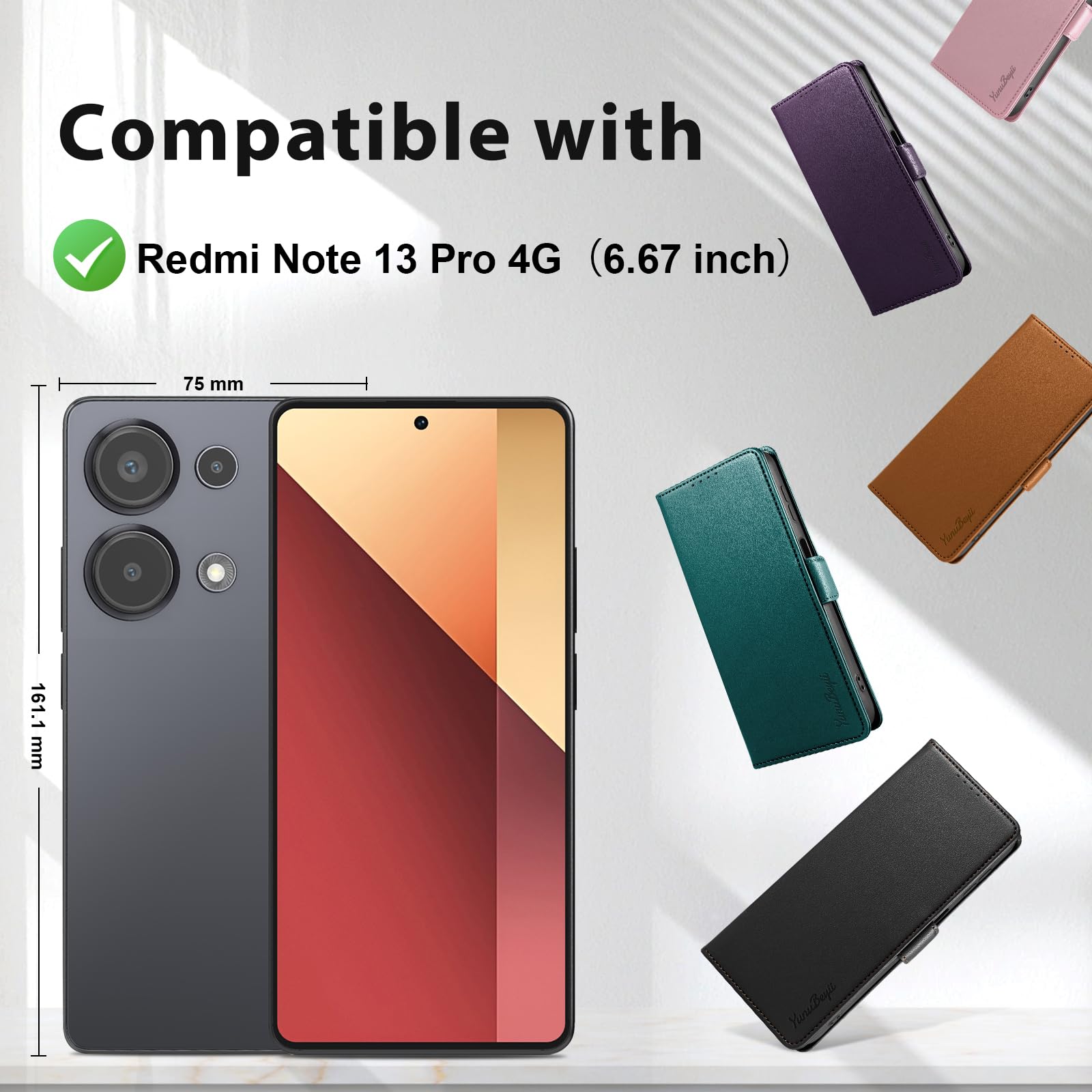 Custodia Portafoglio In Pelle Per Xiaomi Redmi Note 13 Pro 4G/Poco M6 Pro - Blocco RFID, Supporto, Magnetica, Rosa - 4