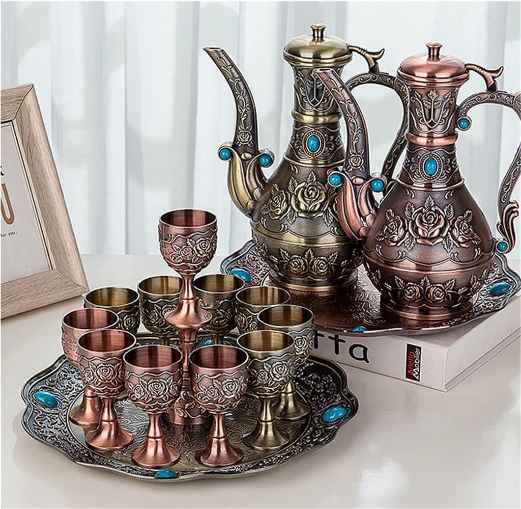 Alloy Wine Set Liquor Tray Gift Court High-End European-Style Antique Generation Zinc Wine Jug Wine Glass (Color : B) (B)