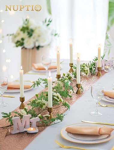 Miniatura 2 de NUPTIO Portavelas dorado a granel 12 portavelas cónicos para velas cónicas pequeñas de aluminio portavelas de centro de mesa para decoración de