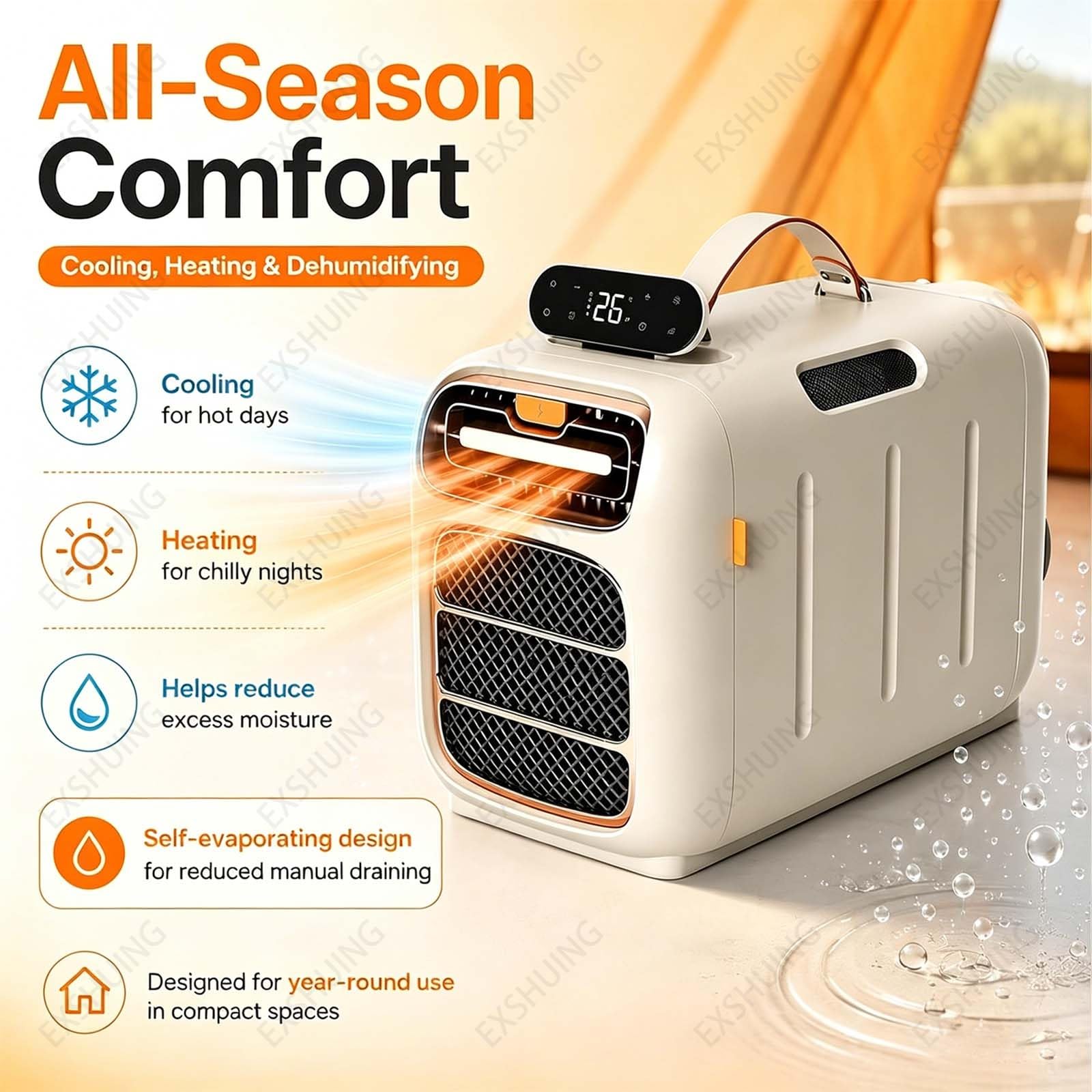 Condizionatore Portatile Da 5000 Btu Con Funzioni Di Raffreddamento E Deumidificazione, 3 Velocità Della Ventola, Controllo Touch E Telecomando, Raffreddamento A Basso Consumo