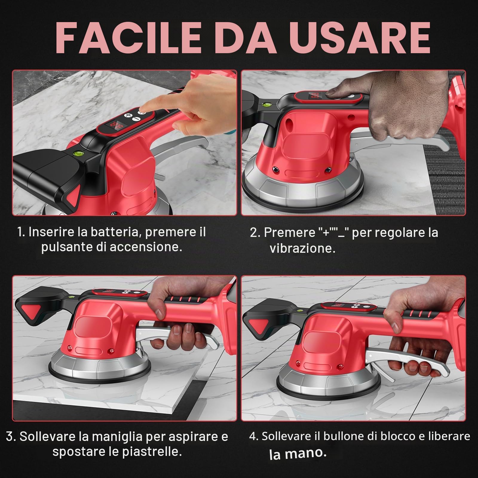 Agitatore a batteria compatibile con batteria Milwaukee da 18 V (senza batteria) | Piastrella, con 10 velocità regolabili, ventosa da 14,5 cm, assorbimento 200 kg, vibratore per piastrelle da 30-240 cm