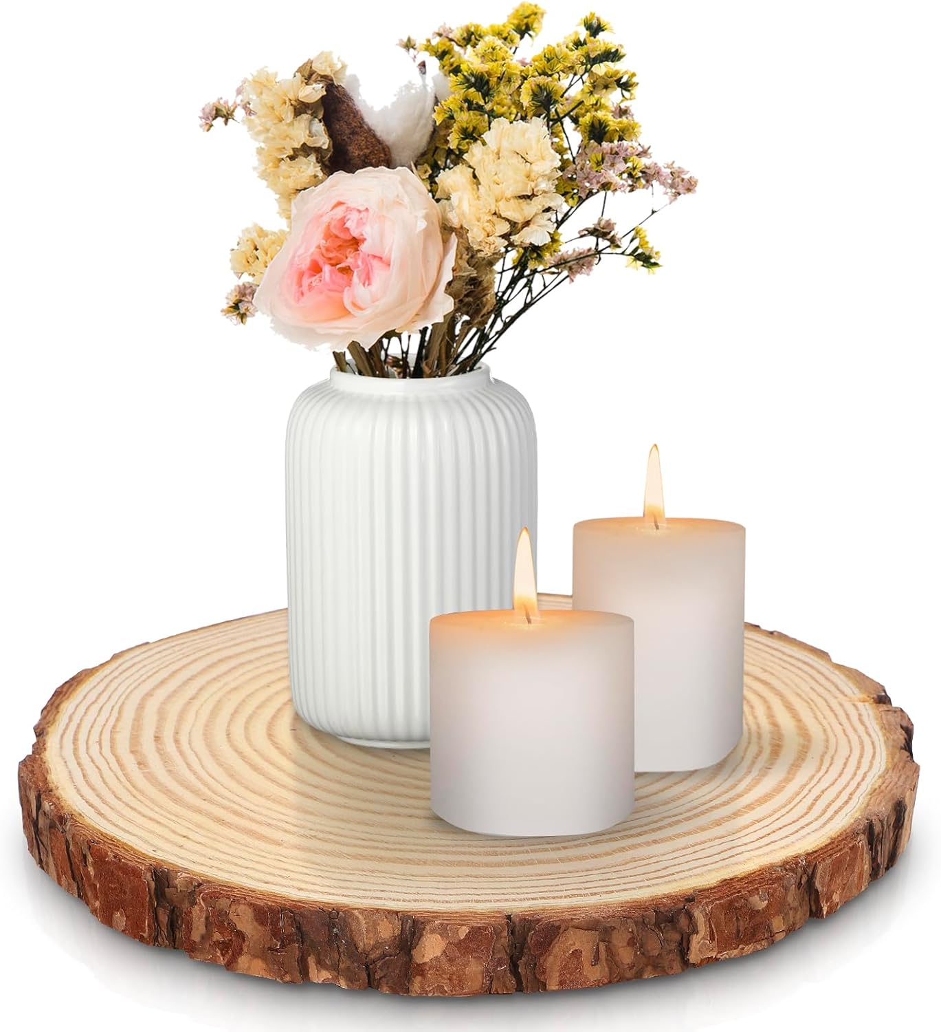 Natural Wooden Decorative Tray 9-10 Inches Round Wooden Discs Wood Tray for Farmhouse Coffee Table Rustic Wedding Centerpieces Home Decor Christmas Halloween Decorations 9"