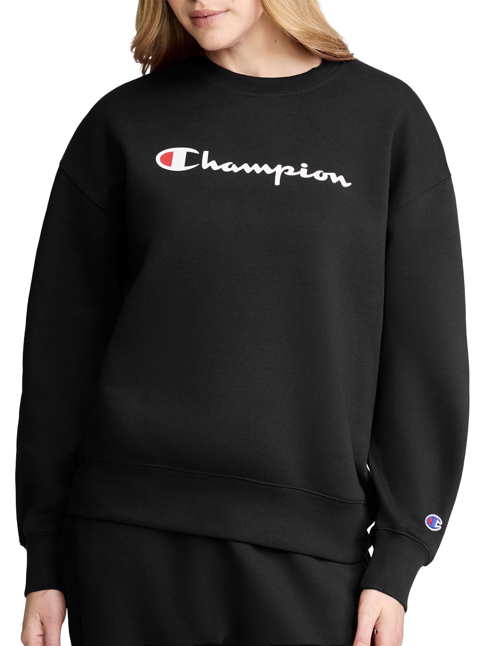 Women's Powerblend Crewneck,loose Fit,midweight Fleece,script Logo