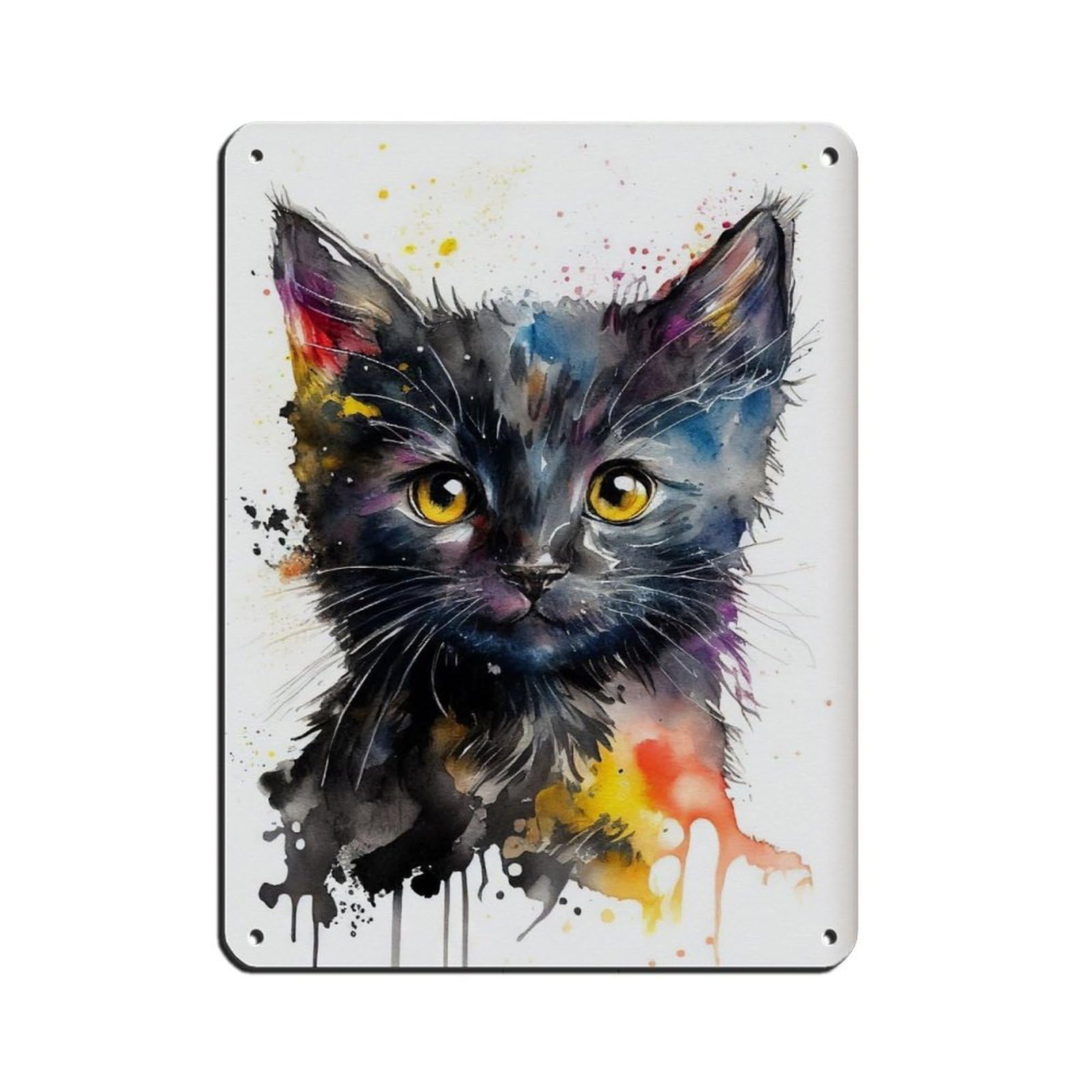 Watercolour Kitten Portrait Poster Retro Poster Metal Tin Sign Chic Art Retro Iron Painting Bar People Cave Cafe Family Garage Poster Wall Decoration 12x16inch(30x40cm)