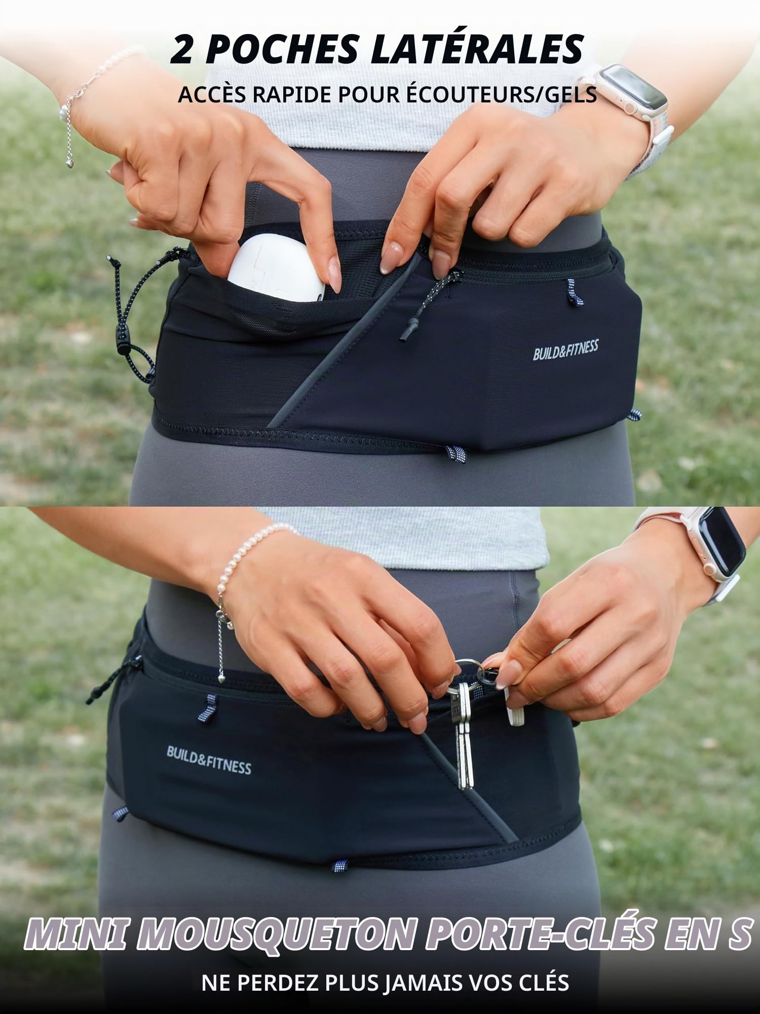 Ceinture de Running zippée Build & Fitness LITEBELT Ultra – Légère et réfléchissante. Porte-téléphone zippé YKK, 5 Poches à Chargement par Le Haut pour gels, Bouteille d'eau et Porte-clés
