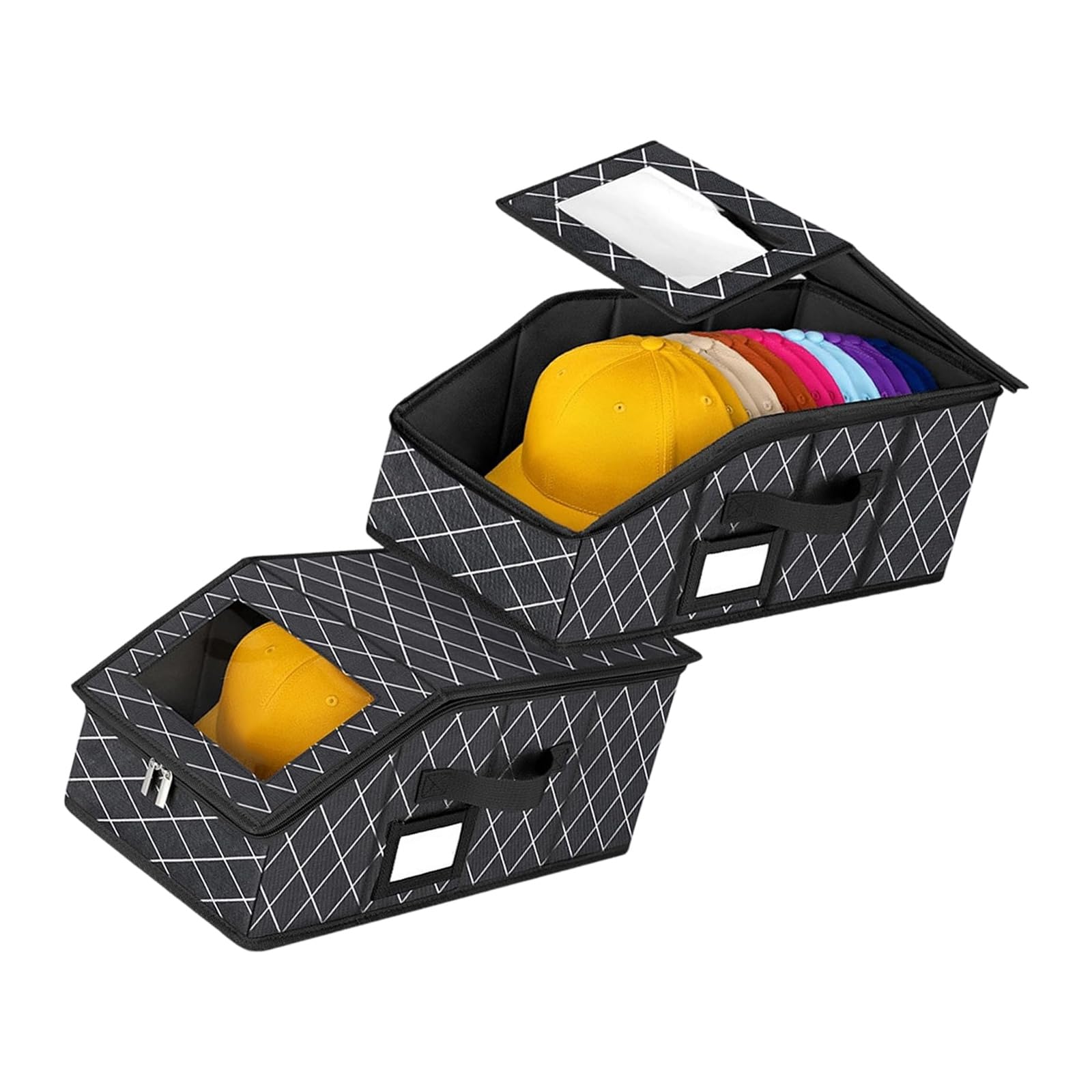 Piceioep Of 2 Stackable Hat Organizers Containers Including Clear View Front for Cap Accessories and Small Item Storage Large Capacity Hat Box
