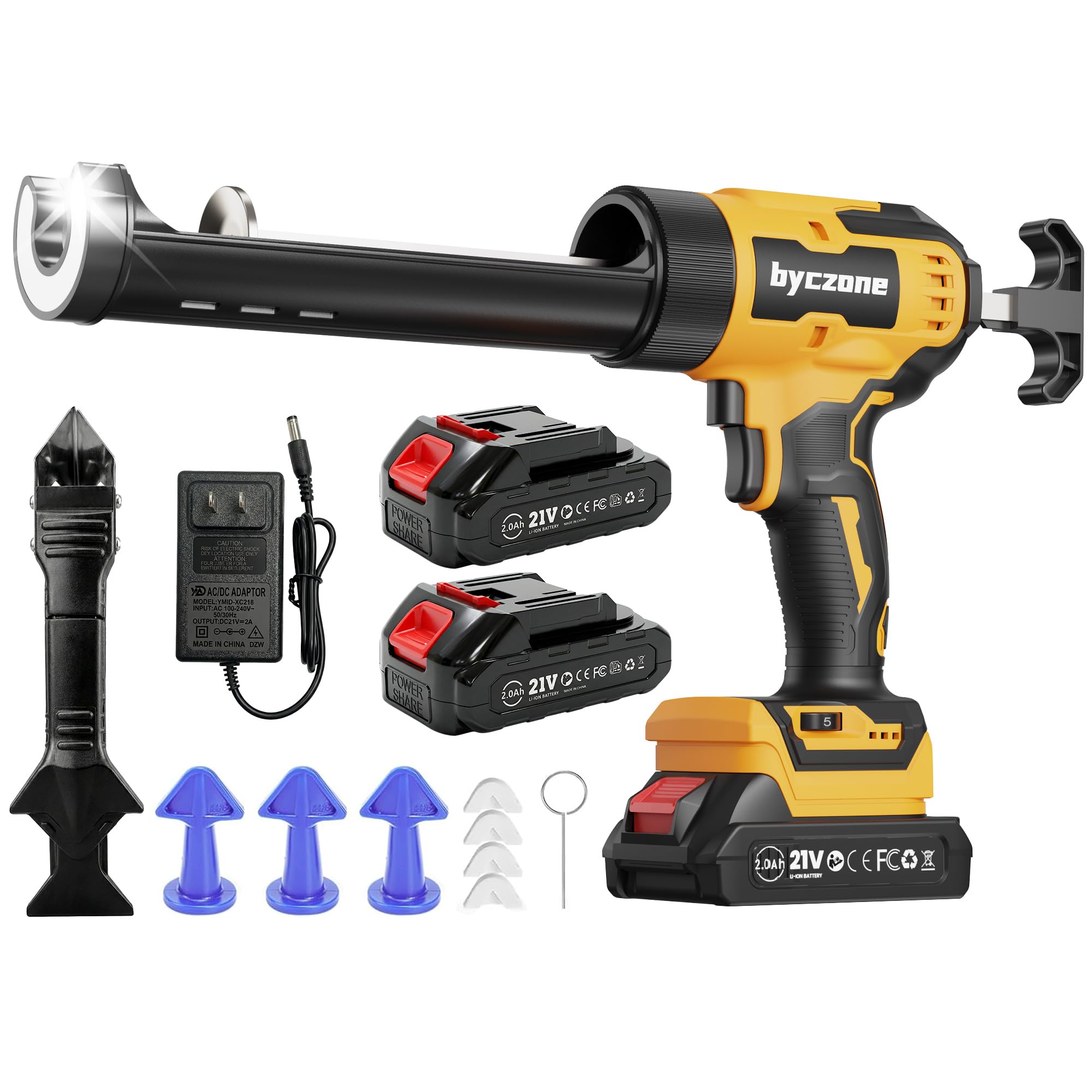 Photo 1 of byczone Electric Caulking Gun With 2X2000mAh Batteries, 10 Oz Cordless Caulk Gun with Adjustable Speed, LED Light, Battery Powered Caulking Gun for Filling, Sealing, Repair
