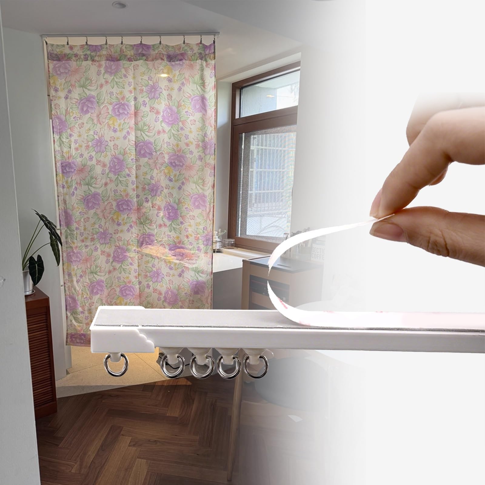 GTHTUHFD Ceiling Track System For Curtains – 0.30M To 6.0M – No Drill, No Tools Needed, Adhesive Curtain Rail With Pulley For Easy Installation,Bianco-280cm/9.2ft(2 * 140cm)