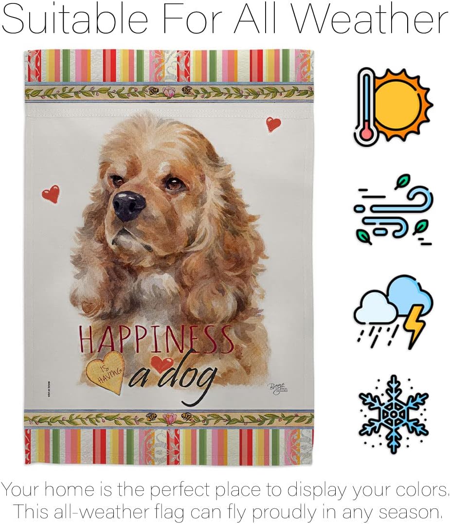Breeze Decor Cocker Spaniel Happiness Garden Flag Set with Stand Dog Puppy Spoiled Paw Canine Fur Pet Nature Farm Animal Creature House Banner Small Yard Gift Double-Sided, Made in USA