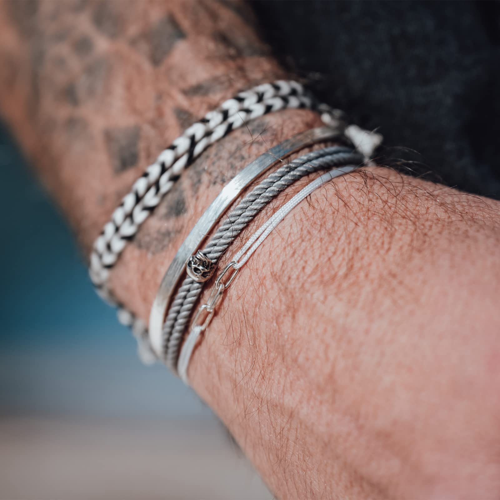 Nato Cuff - Bracciale Bangle in Argento 925 martellato, Gioiello uomo o donna Made in France