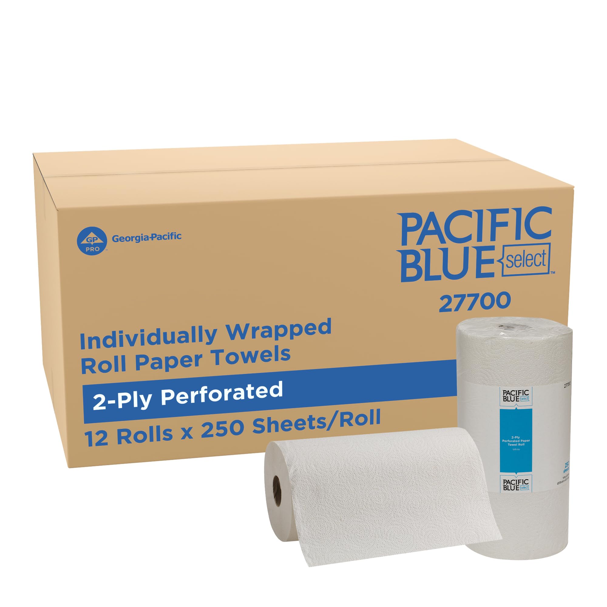 Perforated Paper Towel, 8-4/5 x 11, White, 250/Roll, 12/Carton