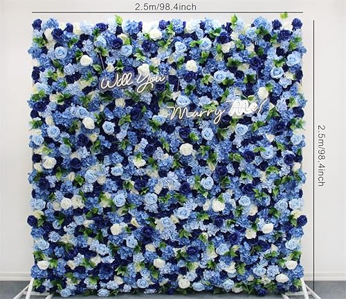 ZHUHW Royal Blue Artificial Peony Hydrangea Cloth Flower Wall White Rose Fabric Floral Wall Backdrop Decor (Color Blue, Size 1.5 * 1.5M)