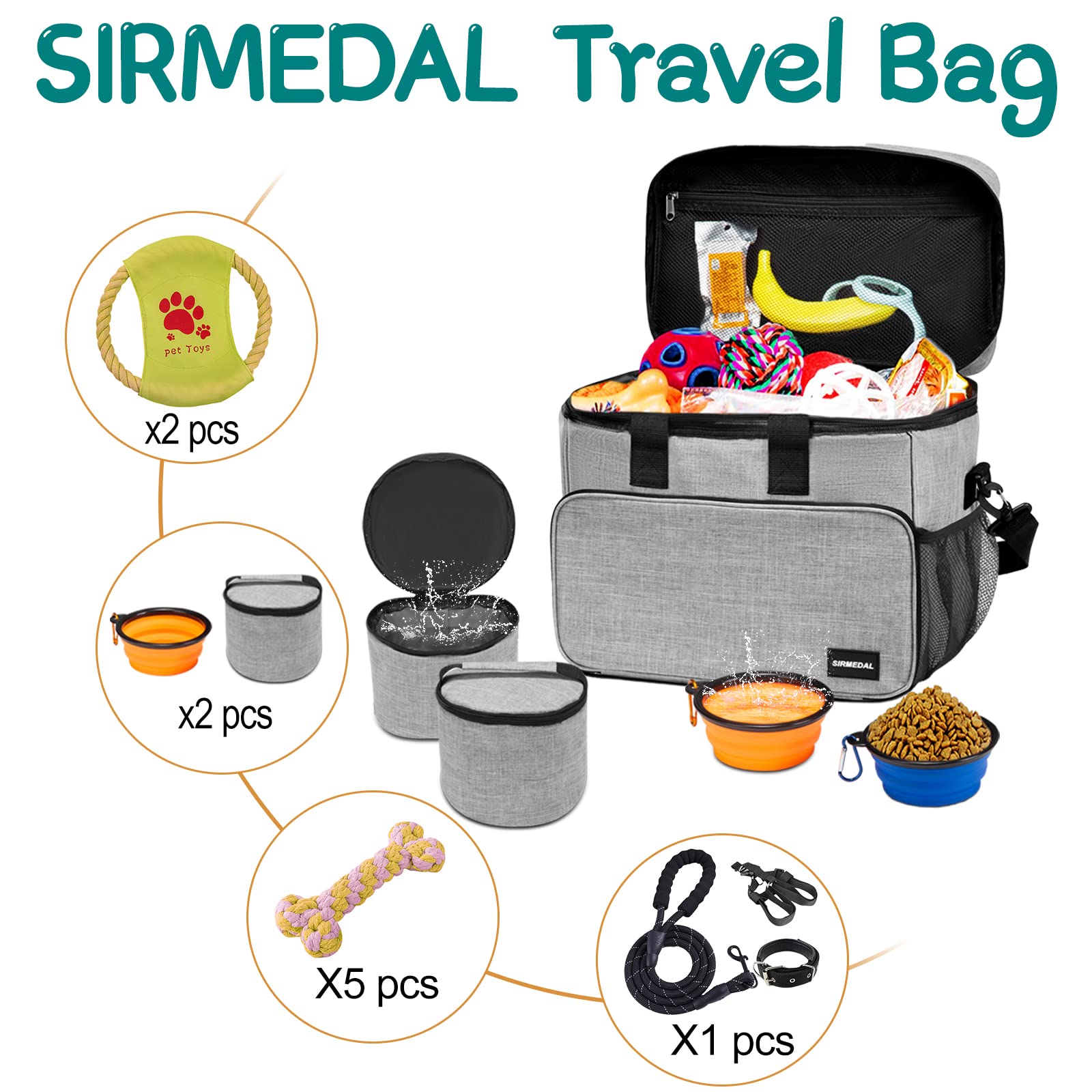 Hund Reisetasche Großes Haustier Reiseset für Lieferungen Beinhaltet 2 zusammenklappbare Hundeschalen 2 TravelFood Container Hund Reiseset für EIN Wochenende Weg Set