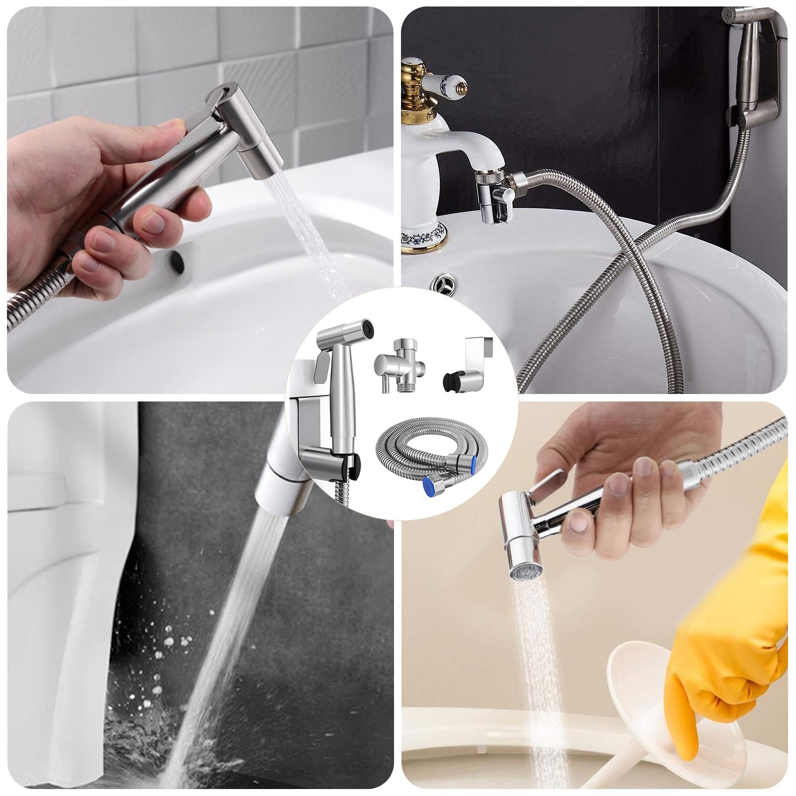 Kit de Pulverizador de Bidé de Mano, Ducha Bidet Acero Inoxidable con 1.5m Manguera, Grifo Portatil para WC Kit, Juego de Ducha de Mano de Bidé para Higiene Personal