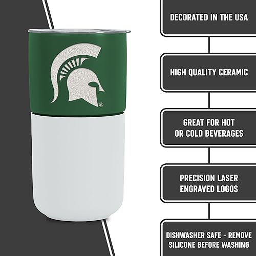 Miniatura 247 de Rico Industries NCAA Miami of Ohio Redhawks - Vaso de cerámica de 16 onzas con agarre de silicona, grabado láser profundo, diseño de color negro