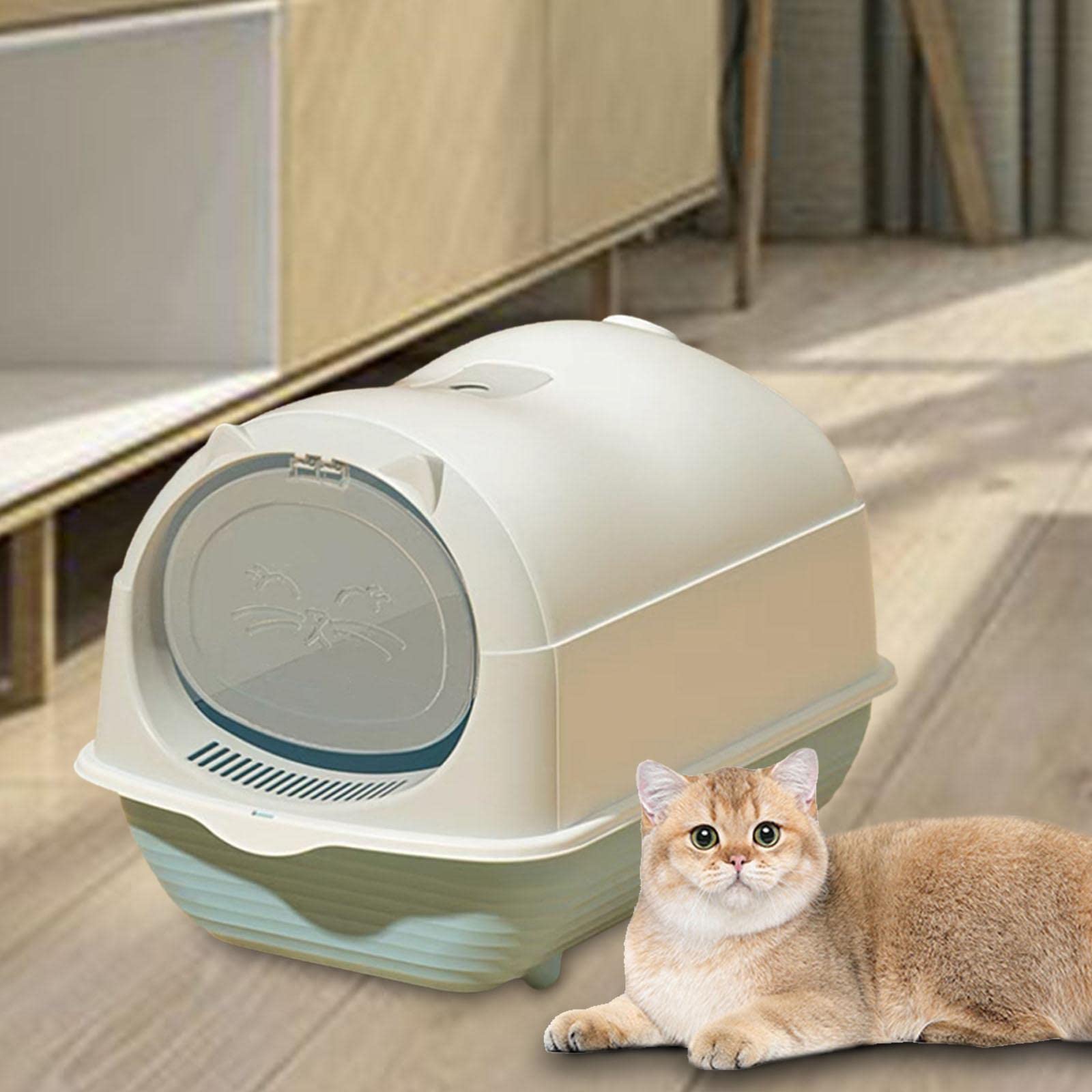 F Fityle Bac à litière pour Chat à Capuchon Toilette pour Chat pour Animaux de Compagnie Bac à litière pour Chat fermé Facile à Ranger Anti-éclaboussures, Gris Clair