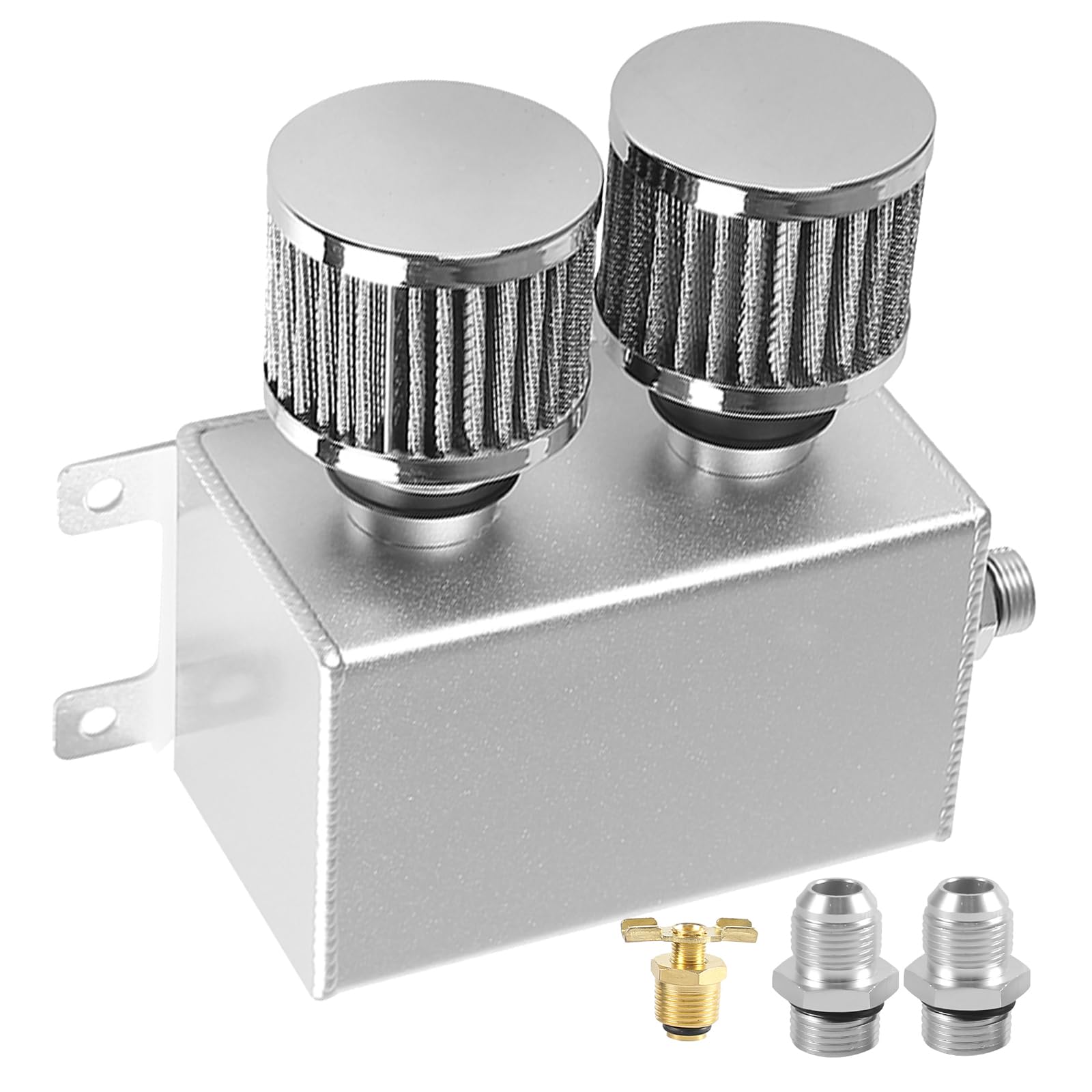 1.2L Universal AN10 Twin Baffle Dual Filter Engine Oil Catch Can Tank Reservoir Tank Can Breather Kit (Silver-1200ml)