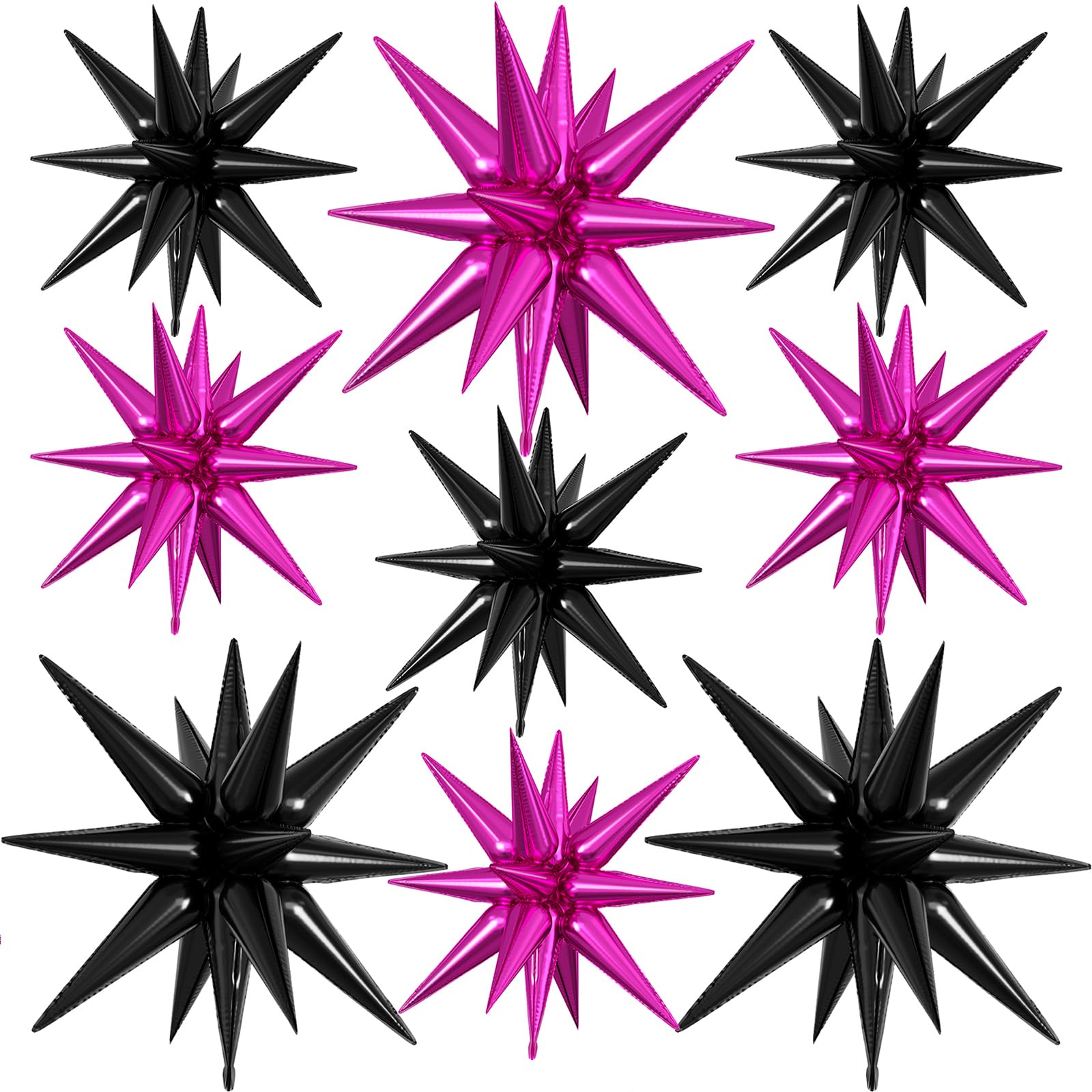 9Pcs Hot Pink and Black Star Balloons, Large Explosion Foil Balloons, Metallic Mylar Spike Balloon for Birthday Anniversary Wedding Disco Party Supplies, 3 Pcs 27Inch & 6 Pcs 22Inch โ image 1
