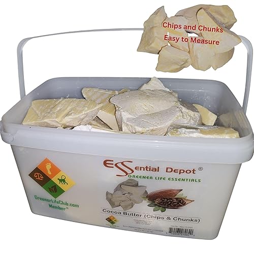 Manteca de cacao - papas fritas/trozos - 4 libras - Kosher - Cruda - Sin refinar - Aroma de cacao natural - Recipiente de polipropileno de boca