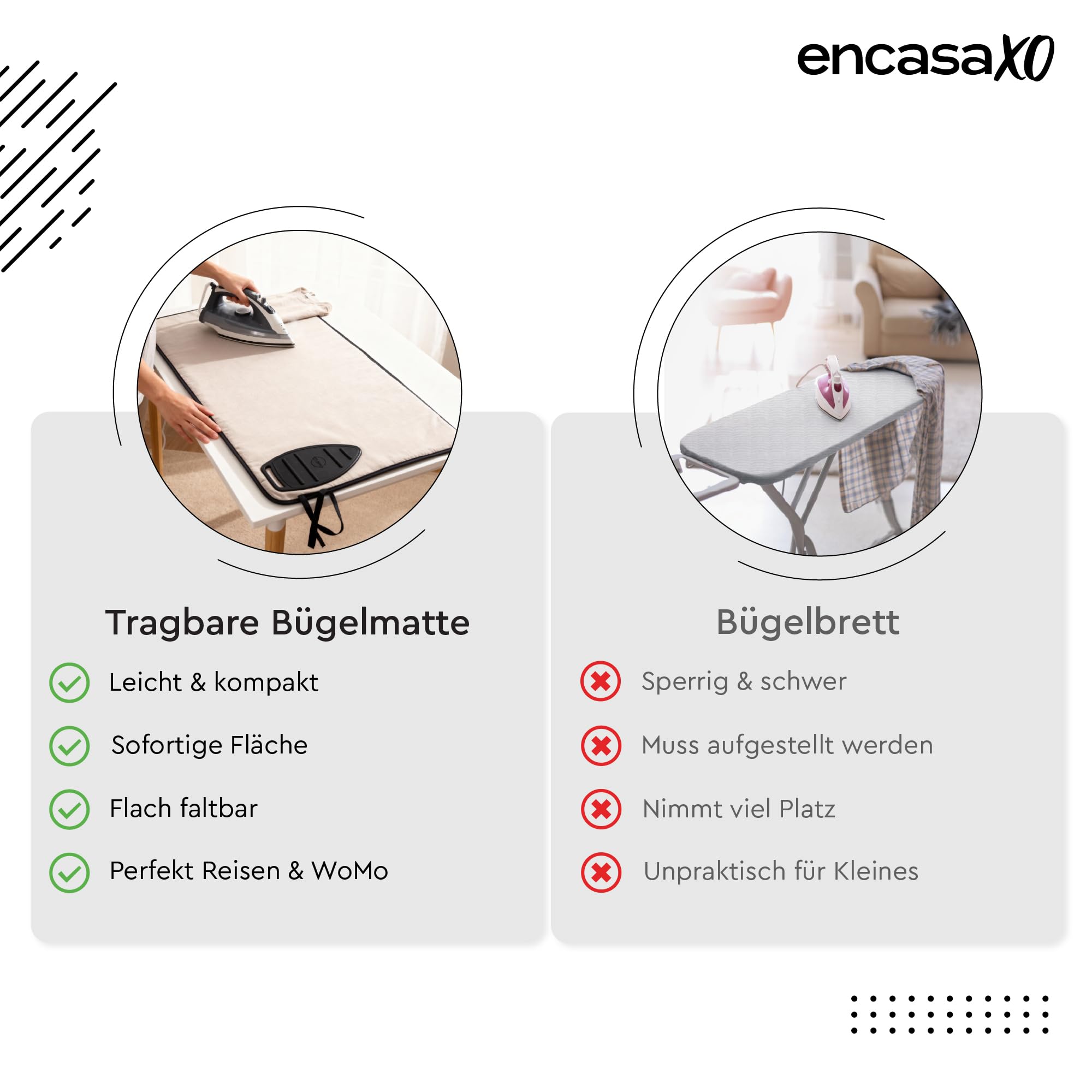 Encasa XO Große Bügelmatte (120x70 cm) mit Rutschfestem Silikonbügelhalter, 3mm Polsterung. Tragbare, Hitzebeständige Decke für Tisch - Grau