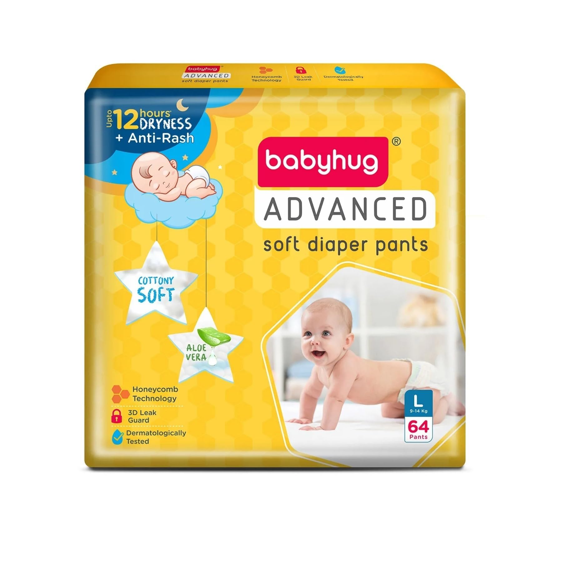 babyhug Advanced Soft Pant Style Diaper | 3D Leak Guard | Honey Comb Technology | Dermatologically Tested | Size - Large (L) | 9 to 14 kg - 64 Pieces-image-19