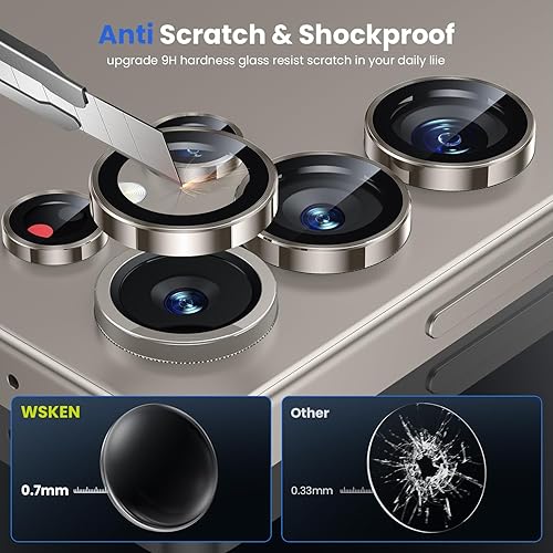 Miniatura 105 de WSKEN Protector de lente de cámara para Samsung Galaxy S24 Ultra, vidrio templado 9H ultra delgado resistente a los arañazos con círculo de aluminio