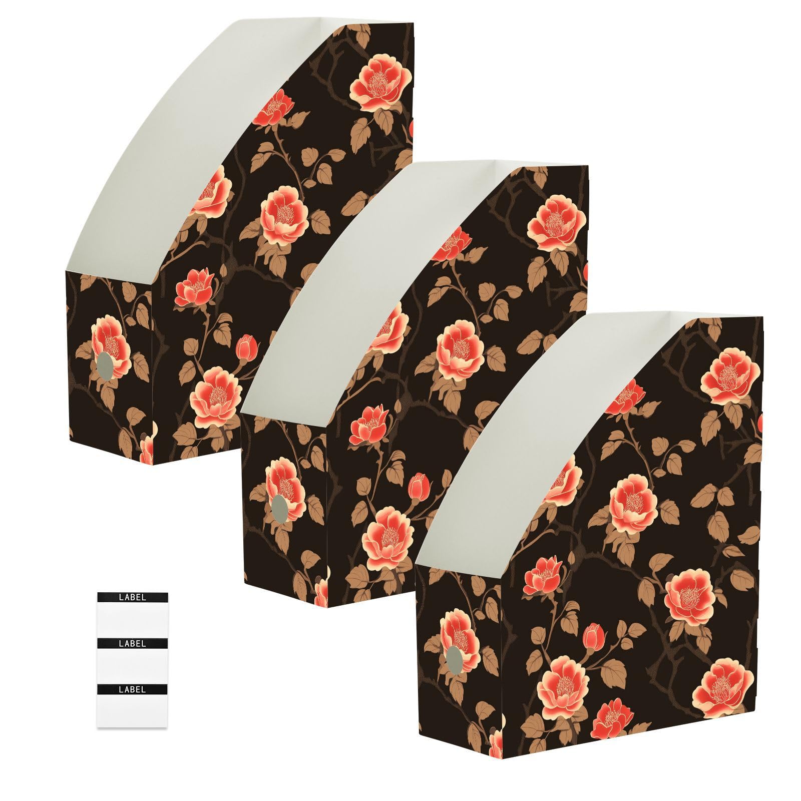 Dossier de rangement pliable pour magazines lot de 3 pivoines marron