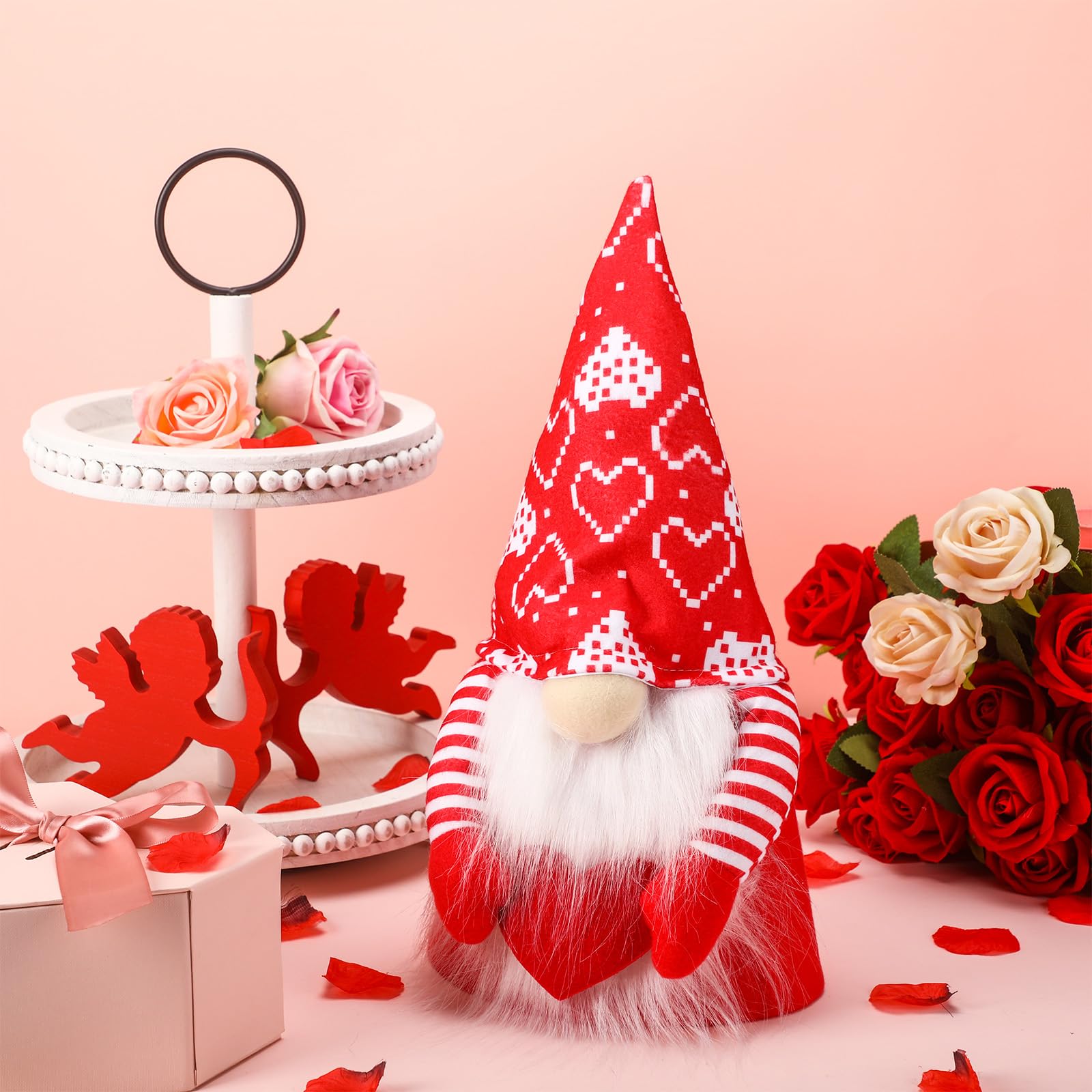 MiniInflat Decoración de árbol de gnomo para el día de San Valentín con sombrero superior, adorno de árbol Tomte, adorno de árbol de Navidad para el día de San Valentín, boda, vacaciones, fiesta,