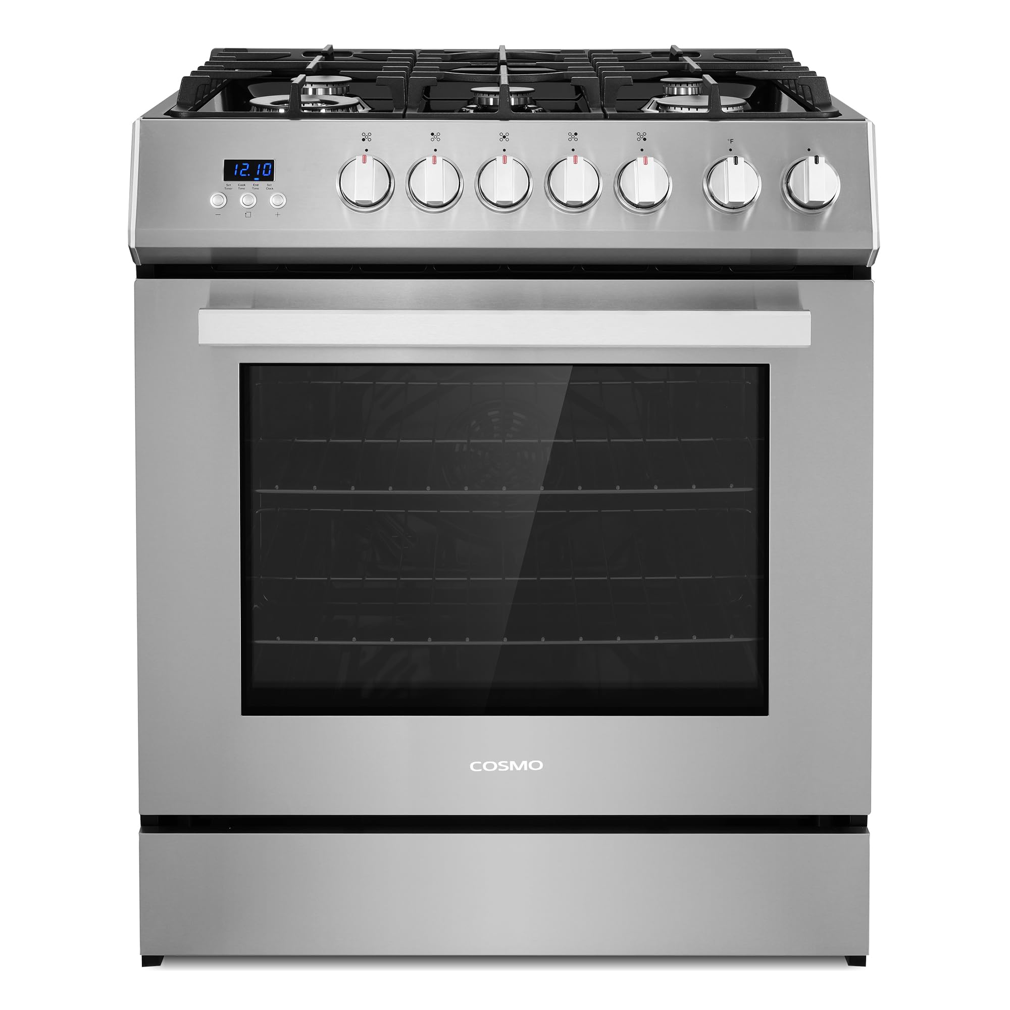 COSMO COS-305AGC 30 in. 5.0 cu. ft. Freestanding Single Oven Gas Range with 5 Burner Cooktop and Heavy Duty Cast Iron Grates in Stainless Steel