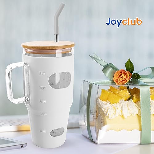 Miniatura 2 de Vaso de vidrio de 32 onzas con popote y tapa, regalos de agradecimiento al profesor, botellas de agua de vidrio con asa, taza de café de vidrio